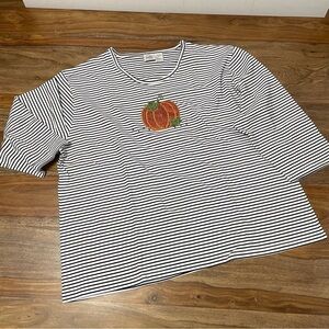 Peanut Butter & Jelly Cotton Stripped 3/4 Sleeve Sequin Pumpkin Top Plus Size 4x
